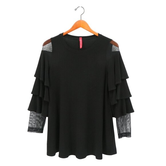 IC Collection Layered Sleeve with Mesh Long Sleeve Black Knit Tunic Top S - Picture 2 of 6